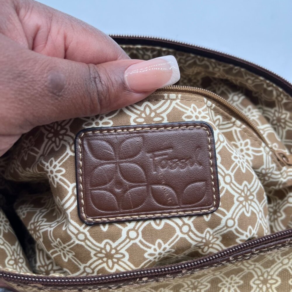 Fossil Brown Canvas Floral Patchwork Crossbody Bag - image 13